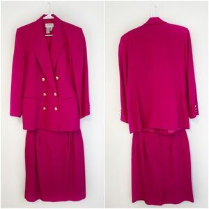 Talbots Blazer & Skirt Suit Set 10 / 12 Petite in Magenta Pink